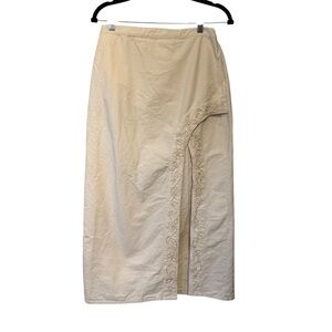 Berhana Mopa Mantra Embroidered  Midi Skirt Boho Cotton Size 3 Natural